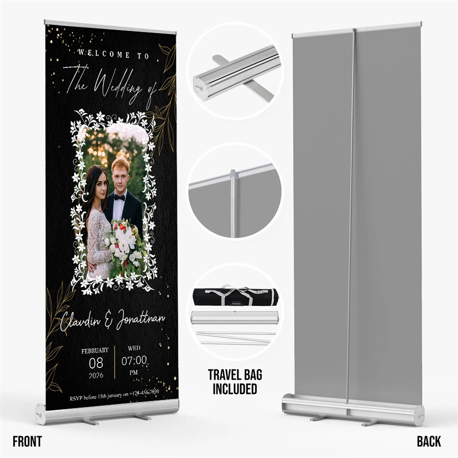 Customized wedding retractable banners - personalized photo wedding welcome signs, reception decorations and background curtains